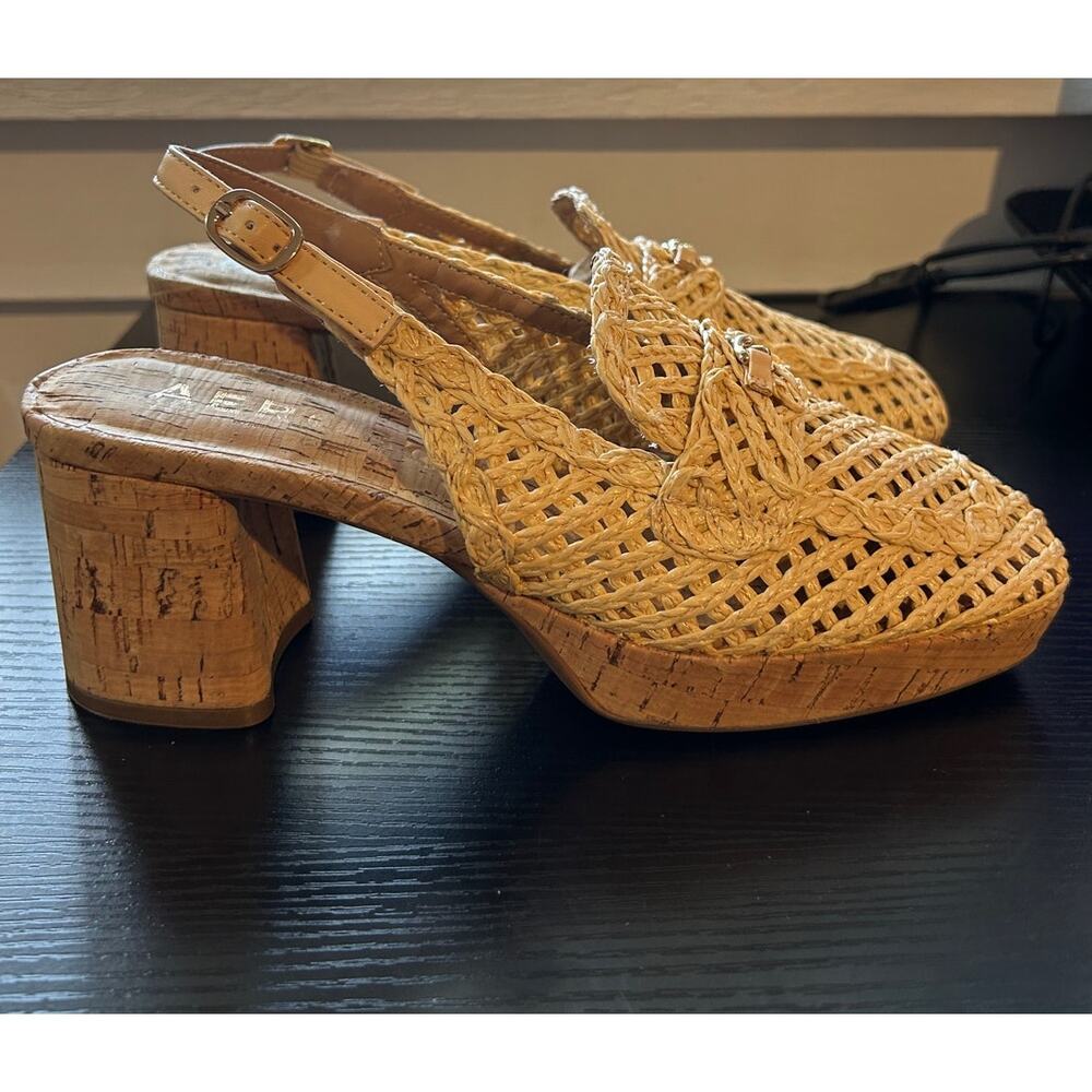 Aerosoles Santiago Raffia Block Chunky Cork Heel Slingback Sandals Womens Size 8 - Picture 3 of 12